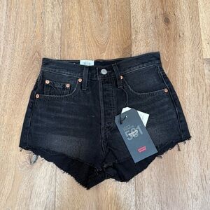 Levi's Black Jean Shorts Black High Waist 501 Micro 25 NEW